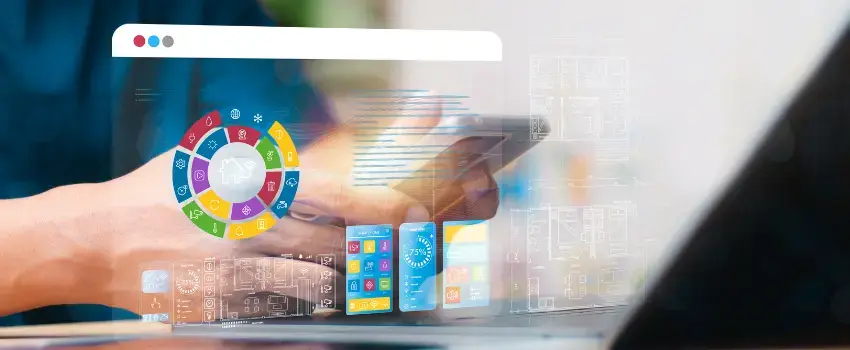 Interfaz digital de alta tecnología que muestra cómo mejorar tu página web y procesos técnicos para mejorar la velocidad del sitio web desde diversos dispositivos.