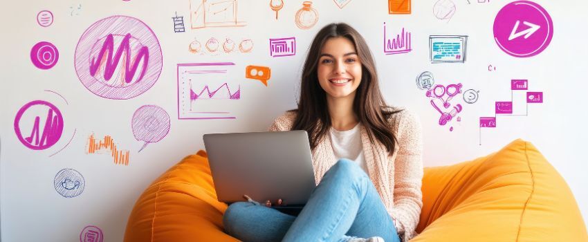 Persona utilizando herramientas de marketing digital indispensables, aprovechando los beneficios de escoger las mejores