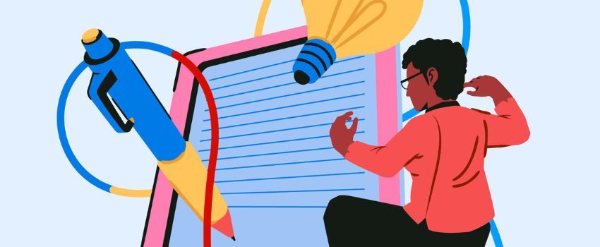 Ilustración con persona trabajando storydoing, descubriendo qué es y sus ventajas vs. storytelling, mientras descubre cómo narrar la cultura e historia de su empresa